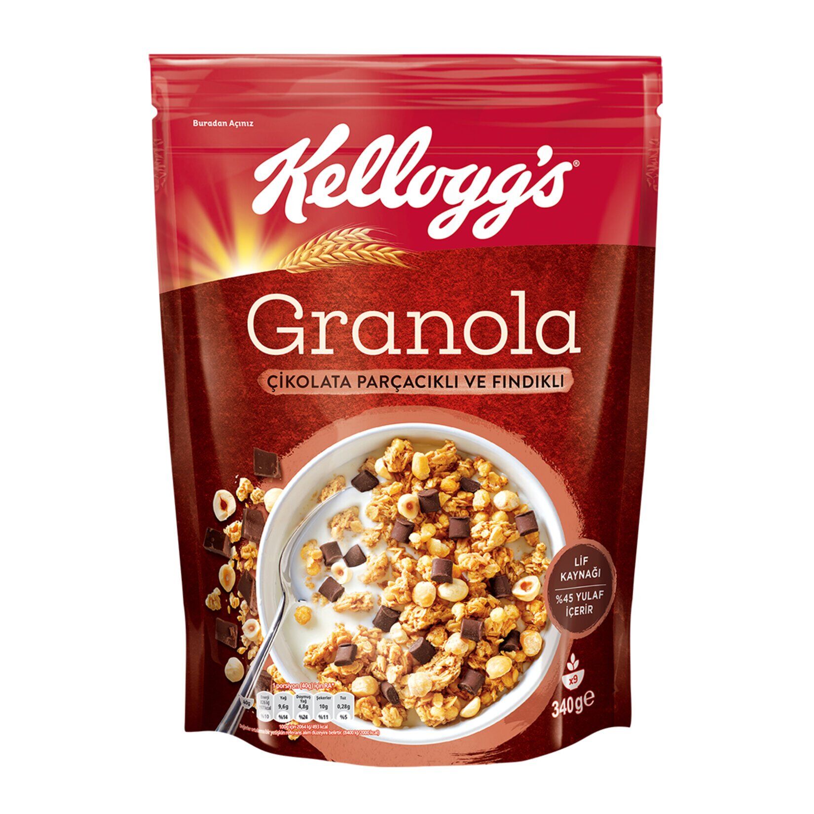 Kellogg's Granola Çikolata Parçacıklı Ve Fındıklı 340 G
