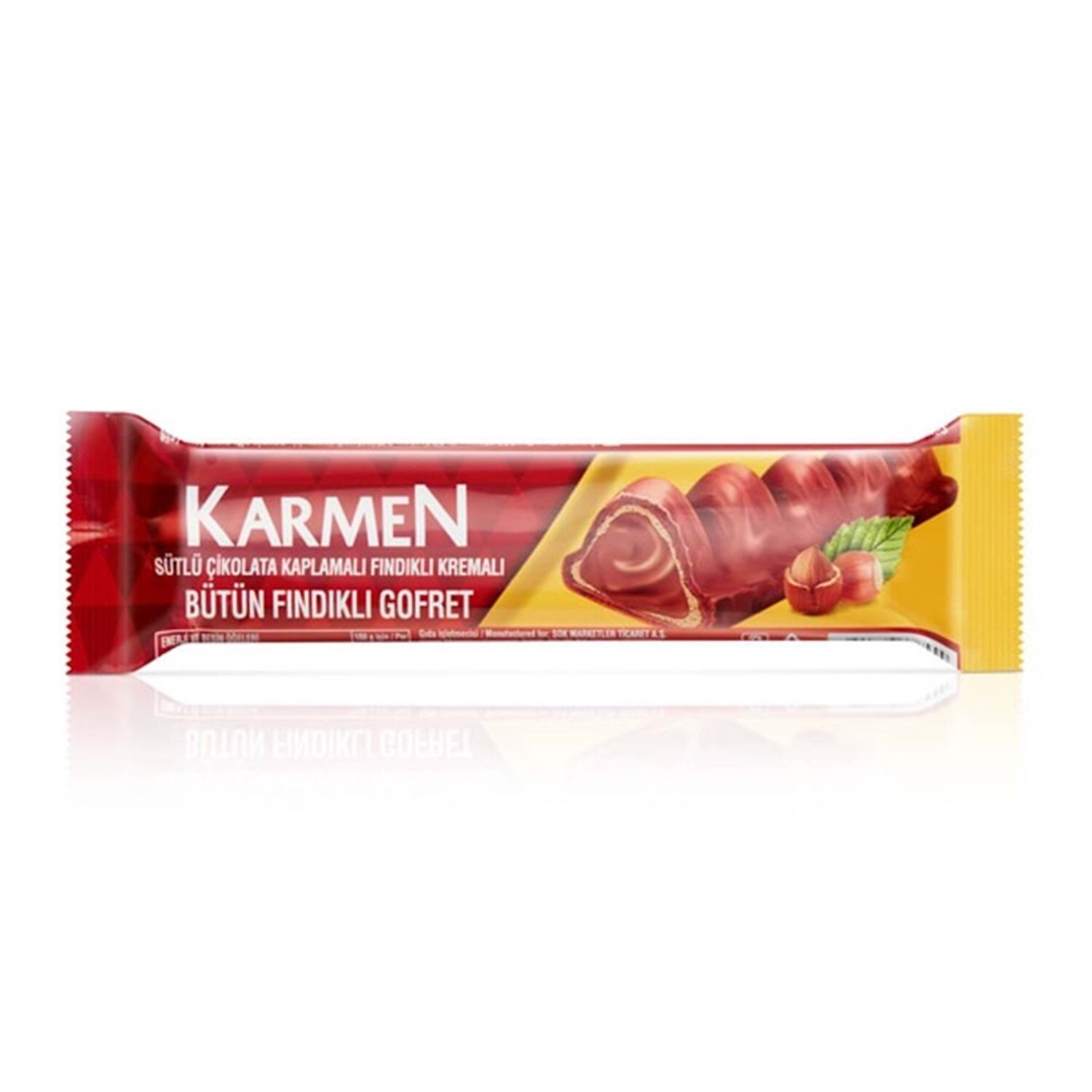 Karmen Çikolata Kaplamalı Bütün Fındıklı Gofret 33 Gr