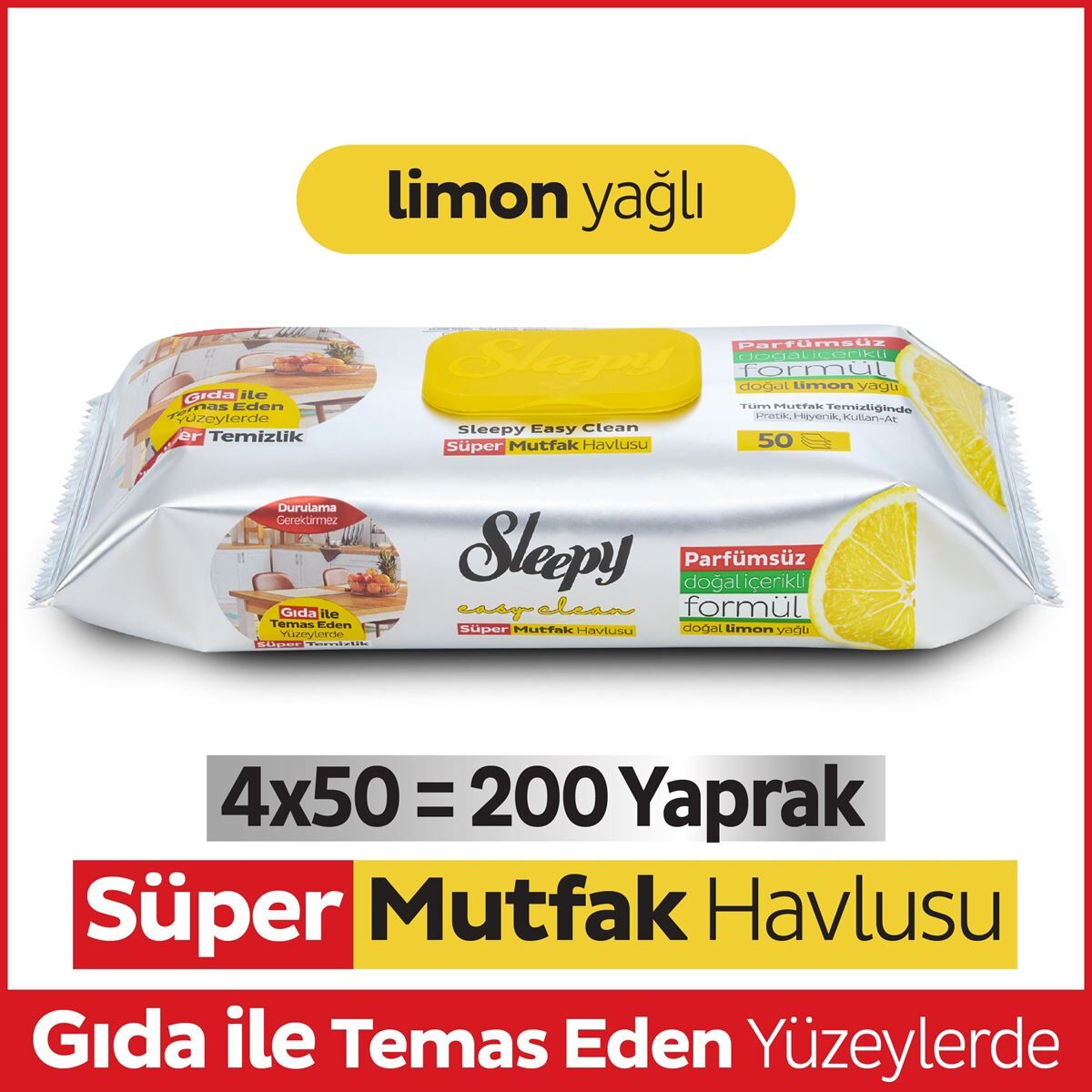 Süper Yüzey Temizlik Mutfak Mendili Limon Yağlı 200 Yaprak