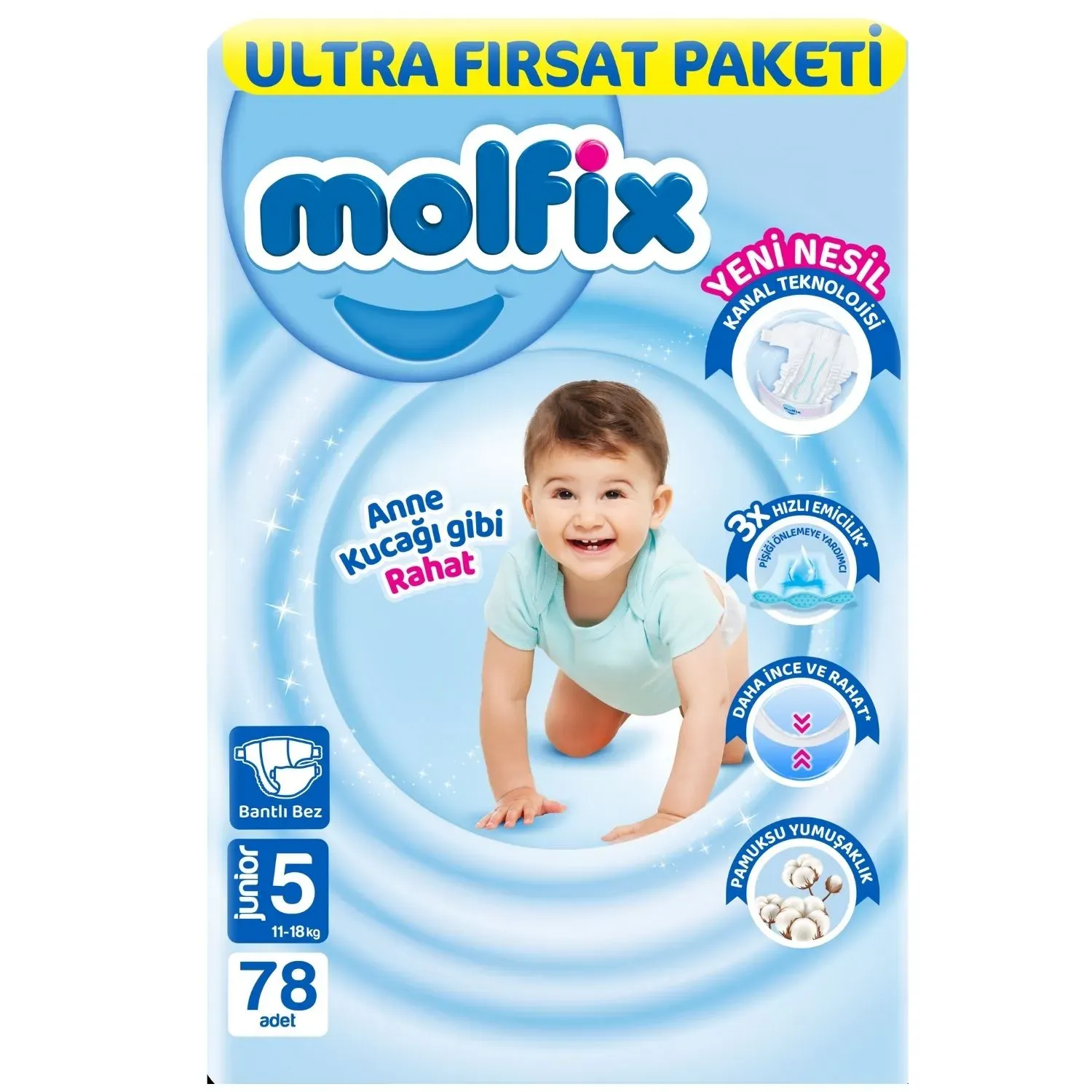 Molfix Bebek Bezi 5 Beden Junior 11-18 Kg 78Li Ultra Fırsat Paketi