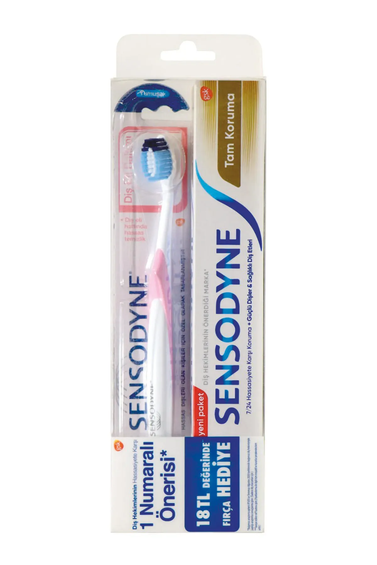 Sensodyne Yumuşak Pembe Diş Fırçası + Diş Macunu Tam Koruma 75 Ml