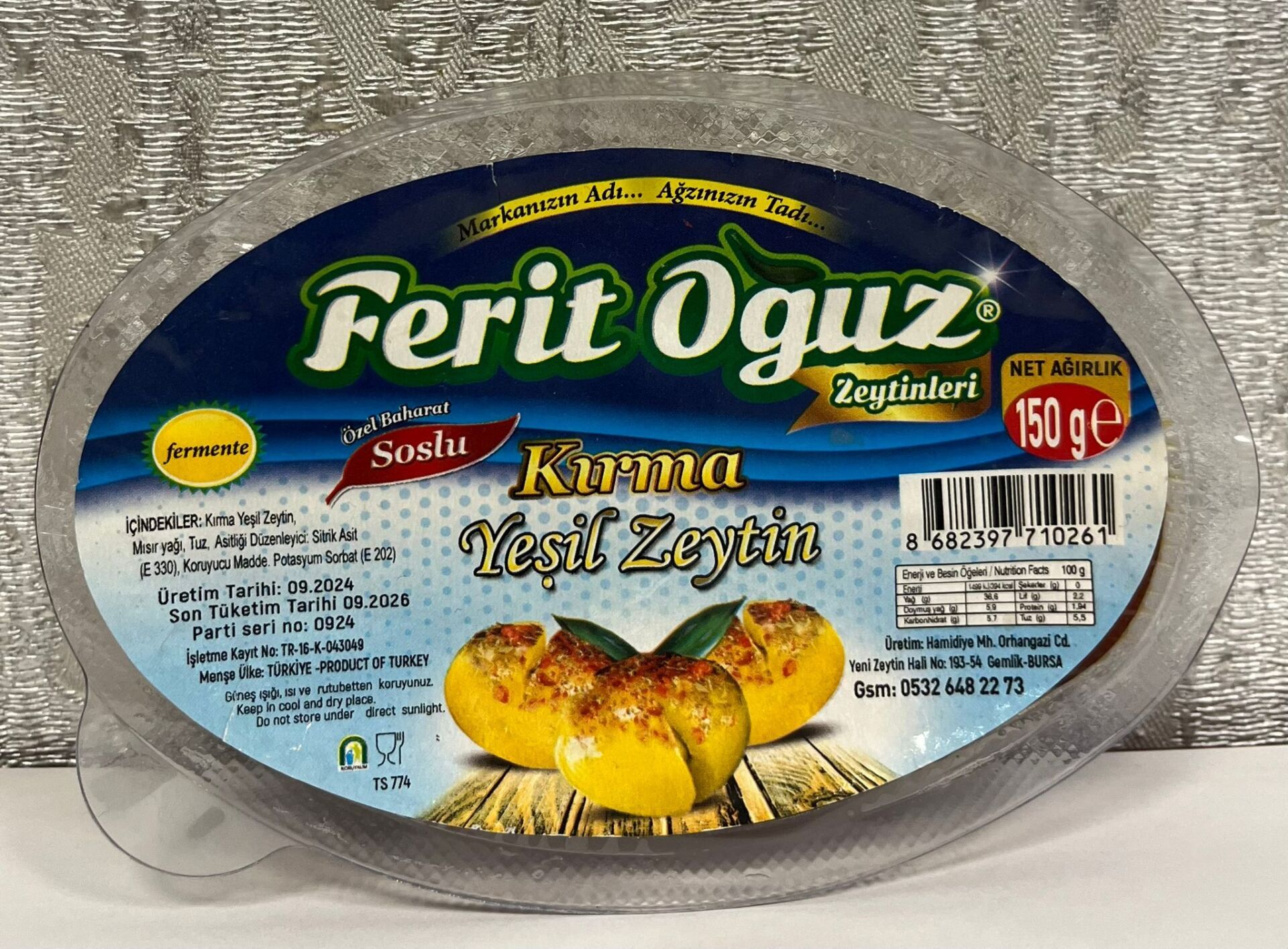 Ferit Oğuz Kırma Yeşil Zeytin 150 G
