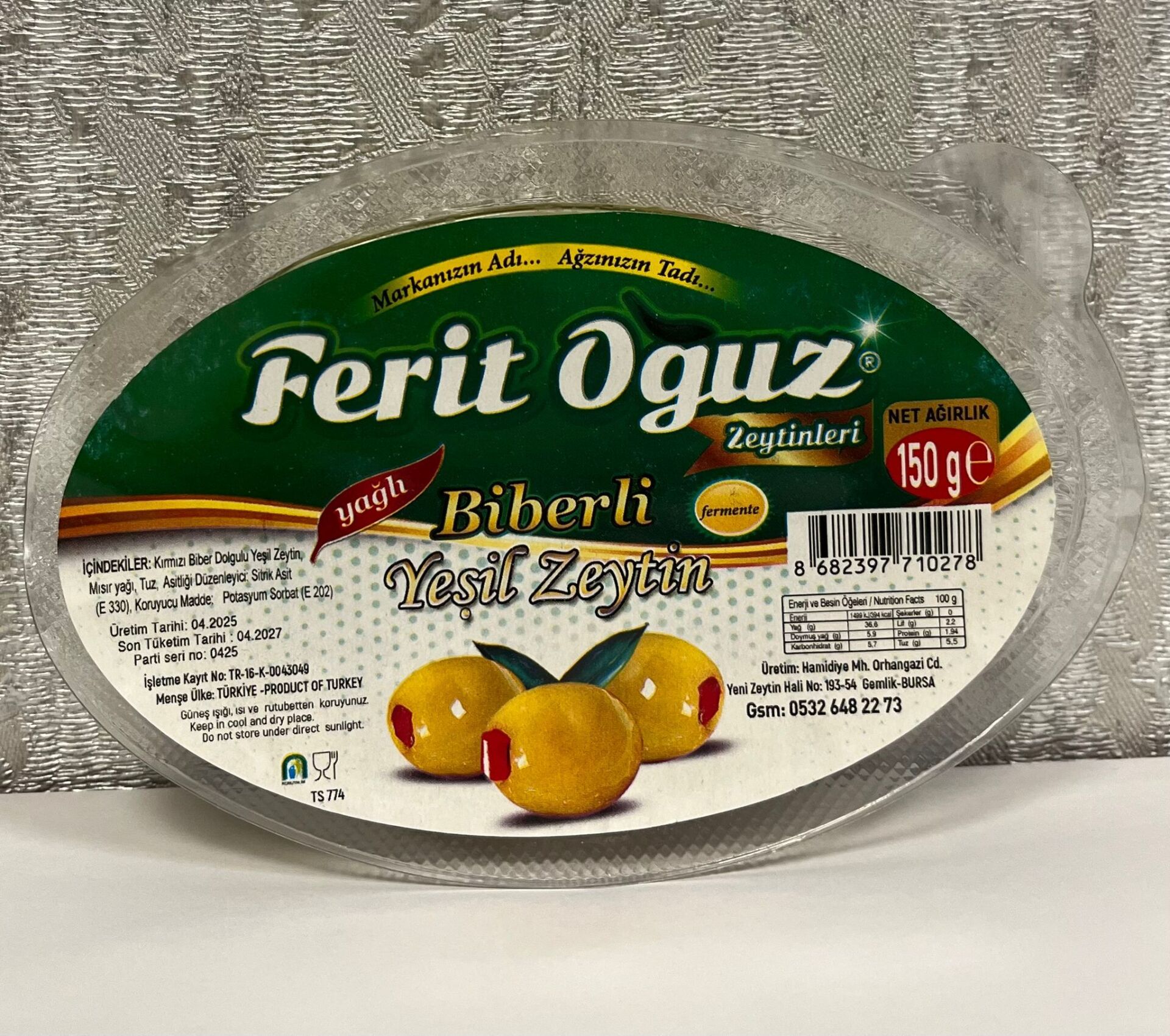 Ferit Oğuz Biberli Yeşil Zeytin 150 G