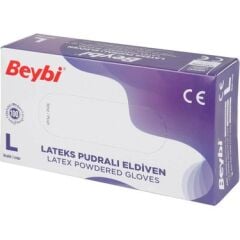 Beybi Pudralı Lateks Eldiven L Beden Beyaz